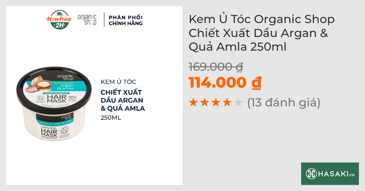 Kem Ủ Tóc Organic Shop Chiết Xuất Dầu Argan & Quả Amla 250ml