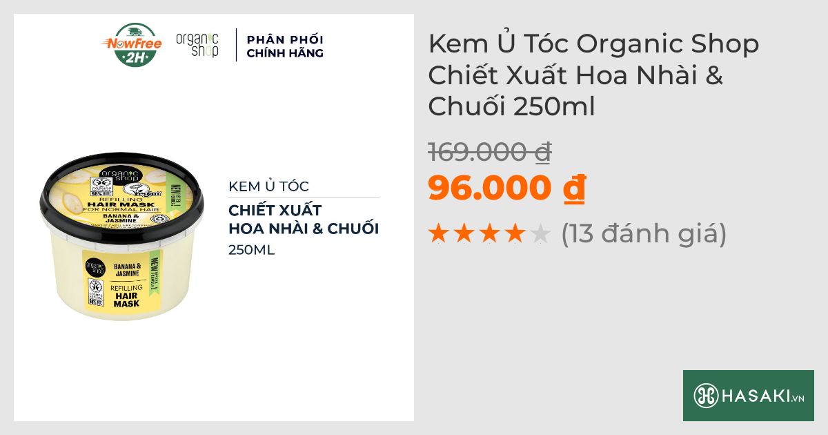 Kem Ủ Tóc Organic Shop Chiết Xuất Hoa Nhài & Chuối 250ml