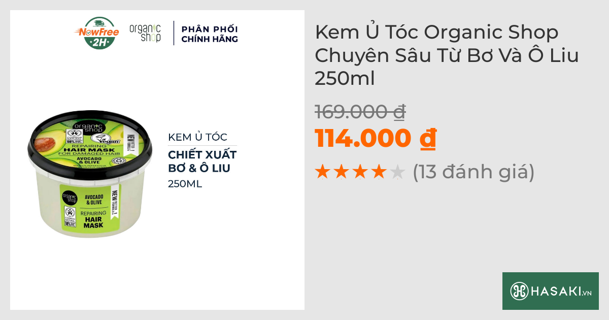 Kem Ủ Tóc Organic Shop Chuyên Sâu Từ Bơ Và Ô Liu 250ml