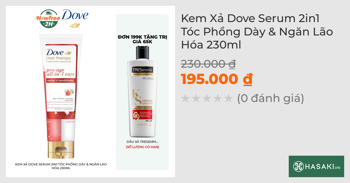 Kem Xả Dove Serum 2in1 Tóc Phồng Dày & Ngăn Lão Hóa 230ml