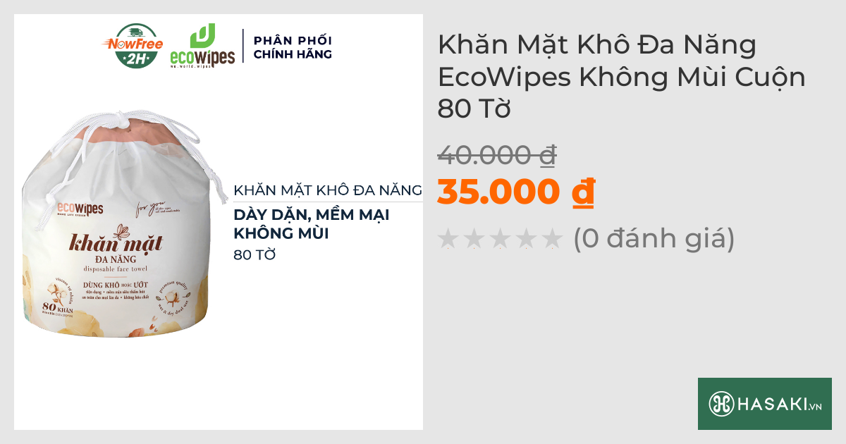 Khăn Mặt Khô EcoWipes Đa Năng Không Mùi Cuộn 80 Tờ