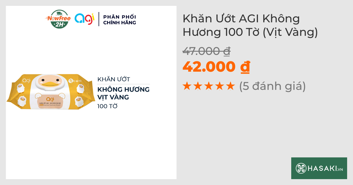 Khăn Ướt Agi Không Hương 100 Tờ (Vịt Vàng)