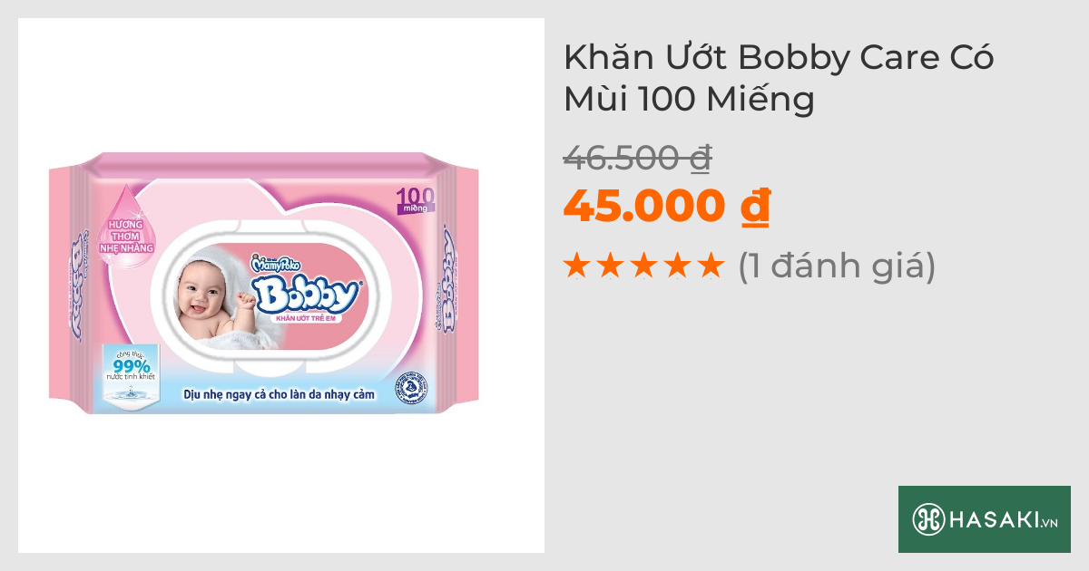 Khăn Ướt Bobby Care Có Mùi 100 Miếng