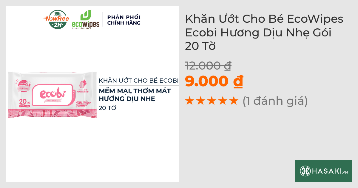 Khăn Ướt Cho Bé EcoWipes Ecobi Hương Dịu Nhẹ Gói 20 Tờ