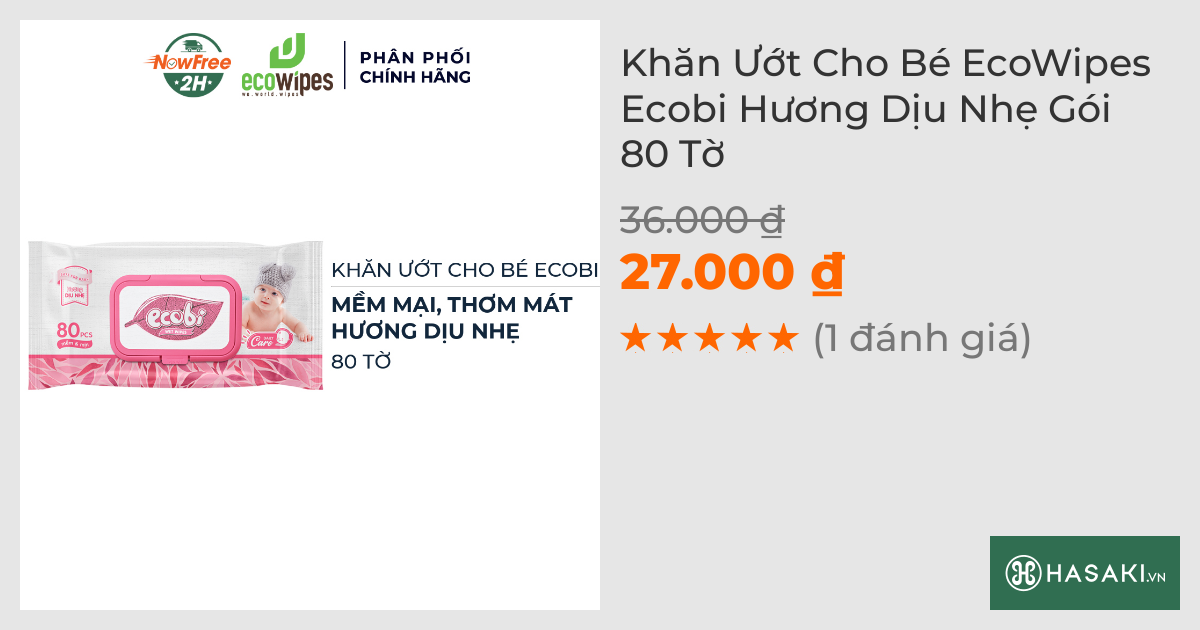 Khăn Ướt Cho Bé EcoWipes Ecobi Hương Dịu Nhẹ Gói 80 Tờ