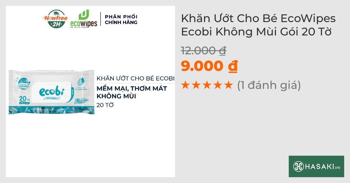 Khăn Ướt Cho Bé EcoWipes Ecobi Không Mùi Gói 20 Tờ