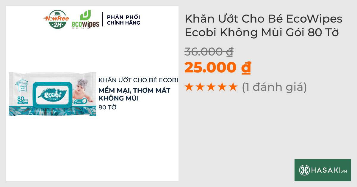 Khăn Ướt Cho Bé EcoWipes Ecobi Không Mùi Gói 80 Tờ