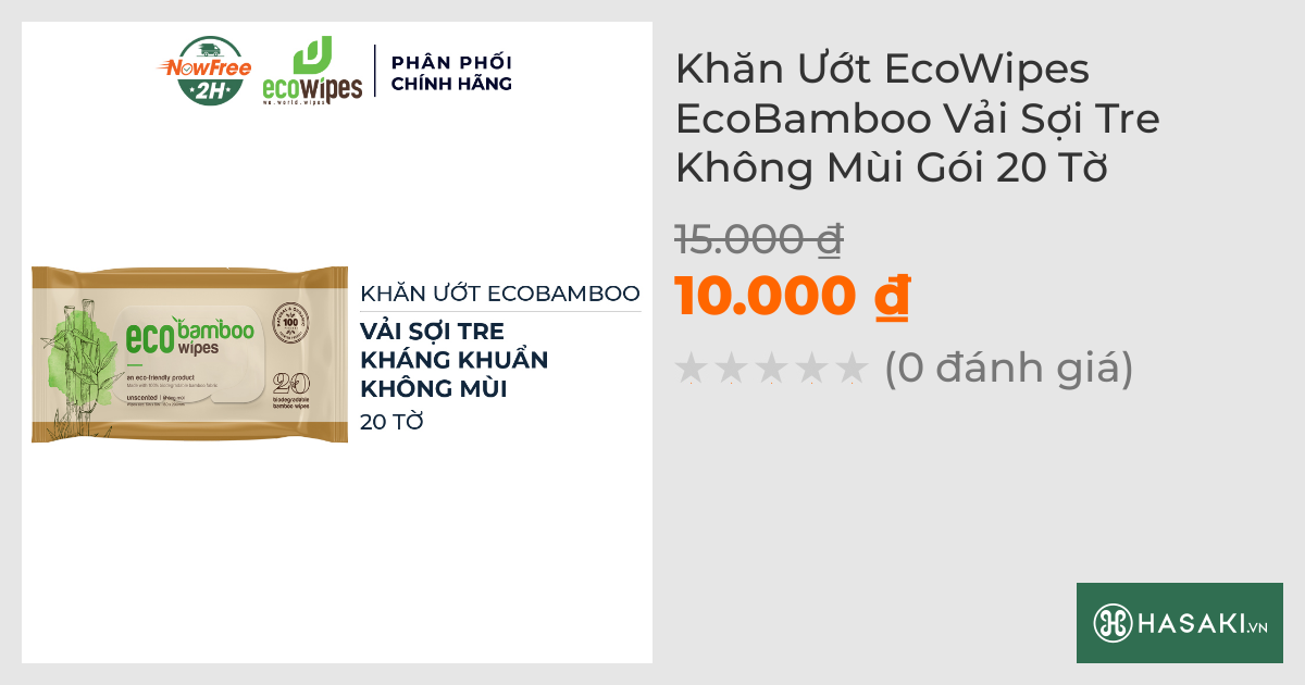 Khăn Ướt EcoWipes EcoBamboo Vải Sợi Tre Không Mùi Gói 20 Tờ