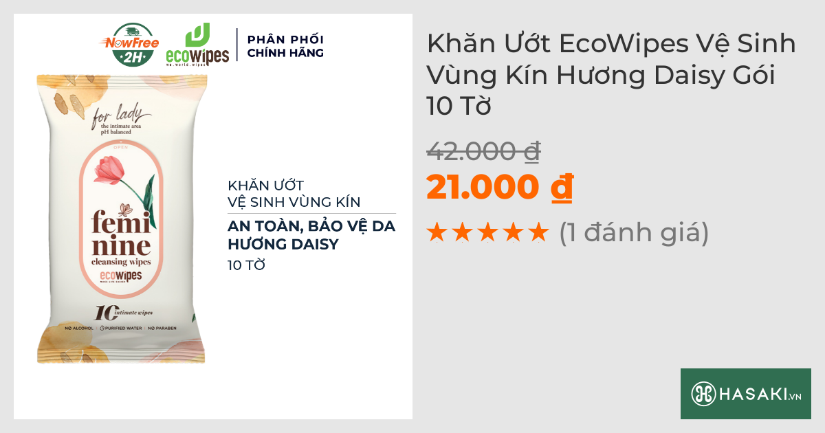 Khăn Ướt EcoWipes Vệ Sinh Vùng Kín Hương Daisy Gói 10 Tờ