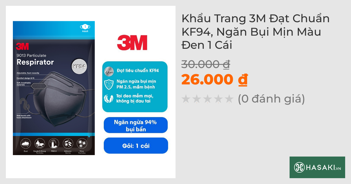 Khẩu Trang 3M Đạt Chuẩn KF94, Ngăn Bụi Mịn Màu Đen 1 Cái