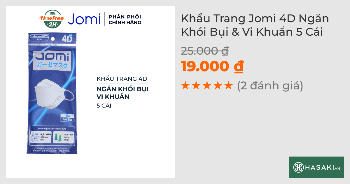 Khẩu Trang Jomi 4D Ngăn Khói Bụi & Vi Khuẩn 5 Cái