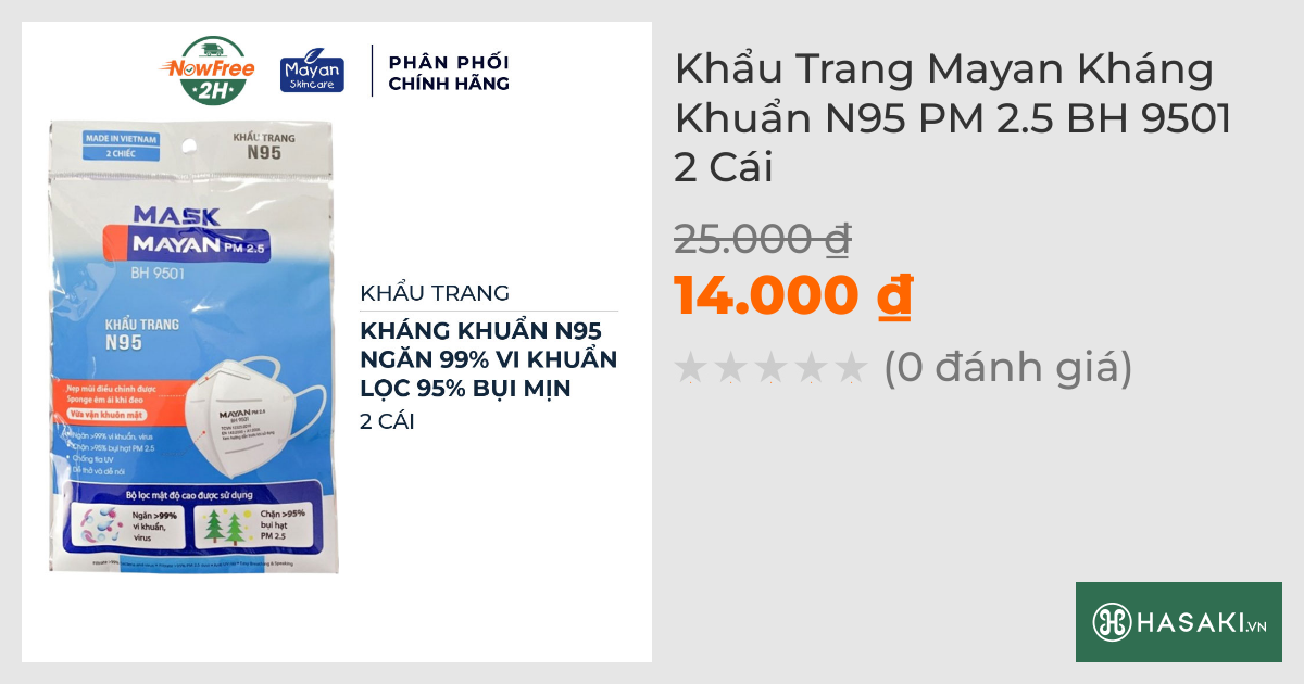 Khẩu Trang Mayan Kháng Khuẩn N95 PM 2.5 BH 9501 2 Cái