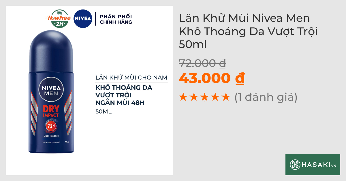 Lăn Khử Mùi Nivea Men Khô Thoáng Da Vượt Trội 50ml