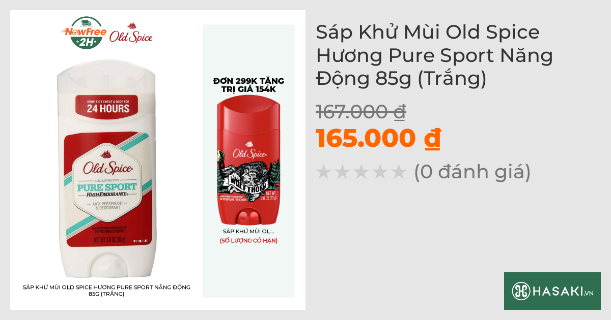 Sáp Khử Mùi Old Spice Hương Pure Sport Năng Động 85g (Trắng)