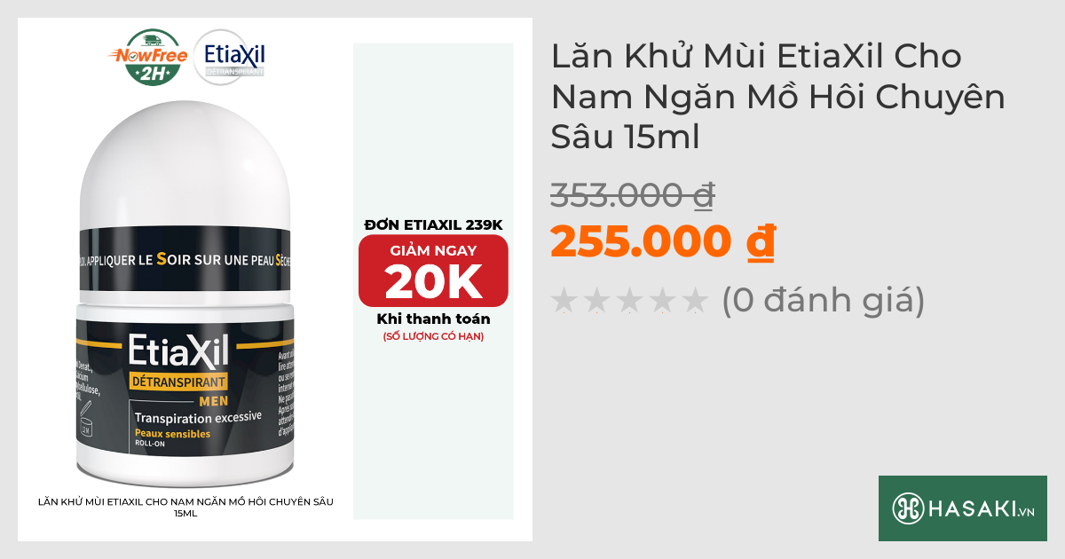 Lăn Khử Mùi EtiaXil Cho Nam Ngăn Mồ Hôi Chuyên Sâu 15ml