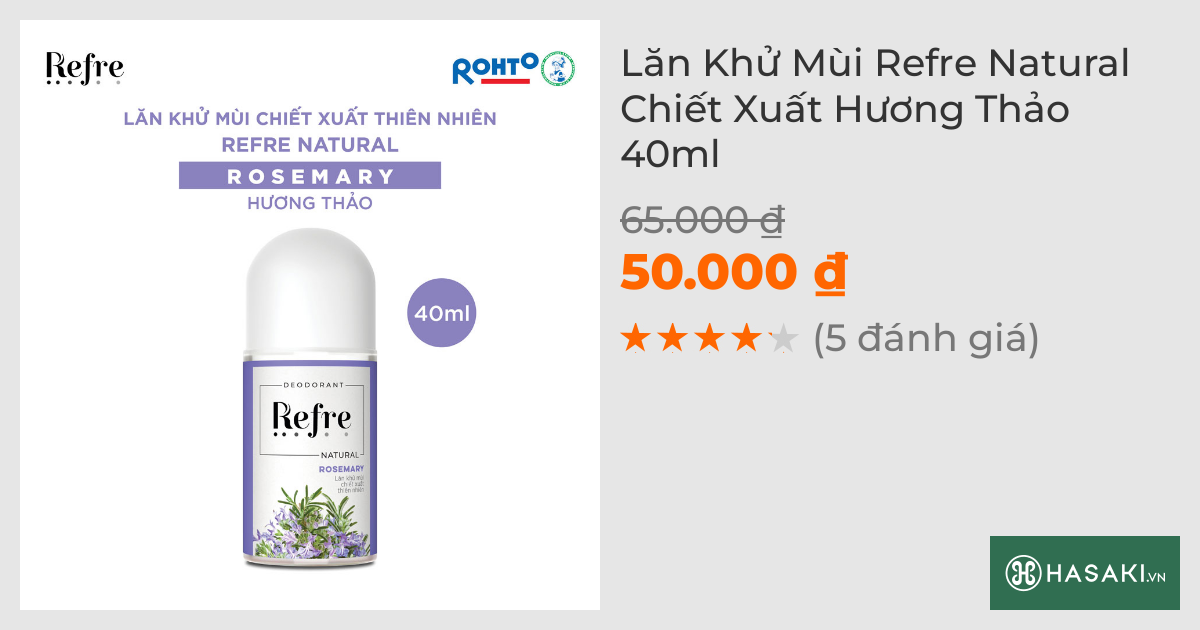 Lăn Khử Mùi Refre Natural Chiết Xuất Hương Thảo 40ml