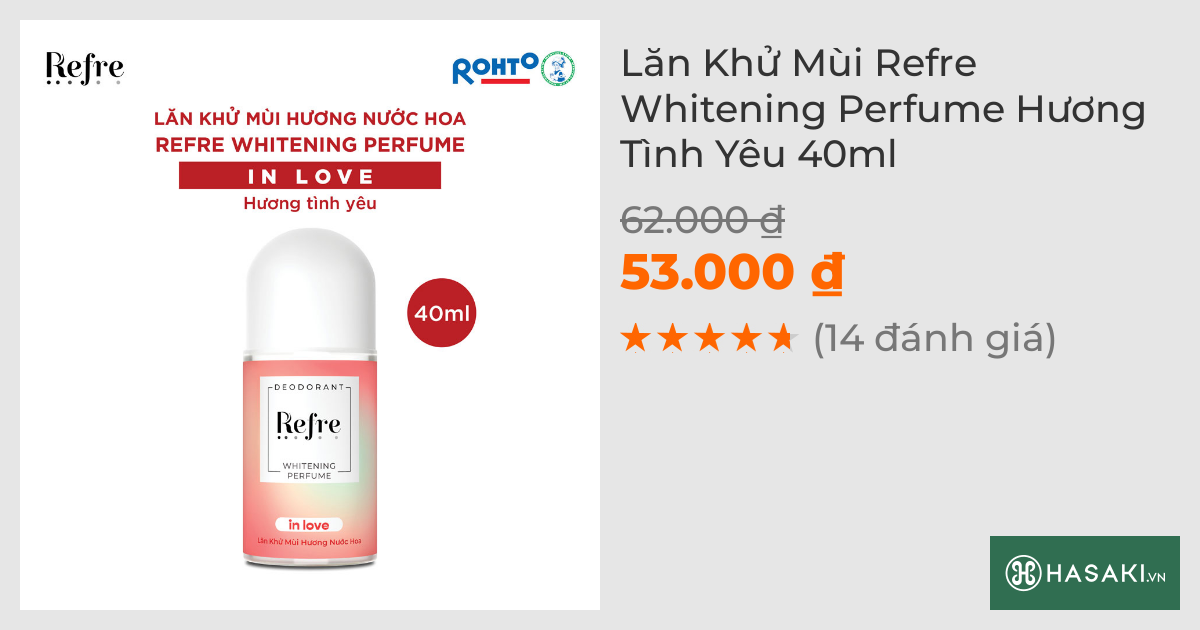 Lăn Khử Mùi Refre Whitening Perfume Hương Tình Yêu 40ml