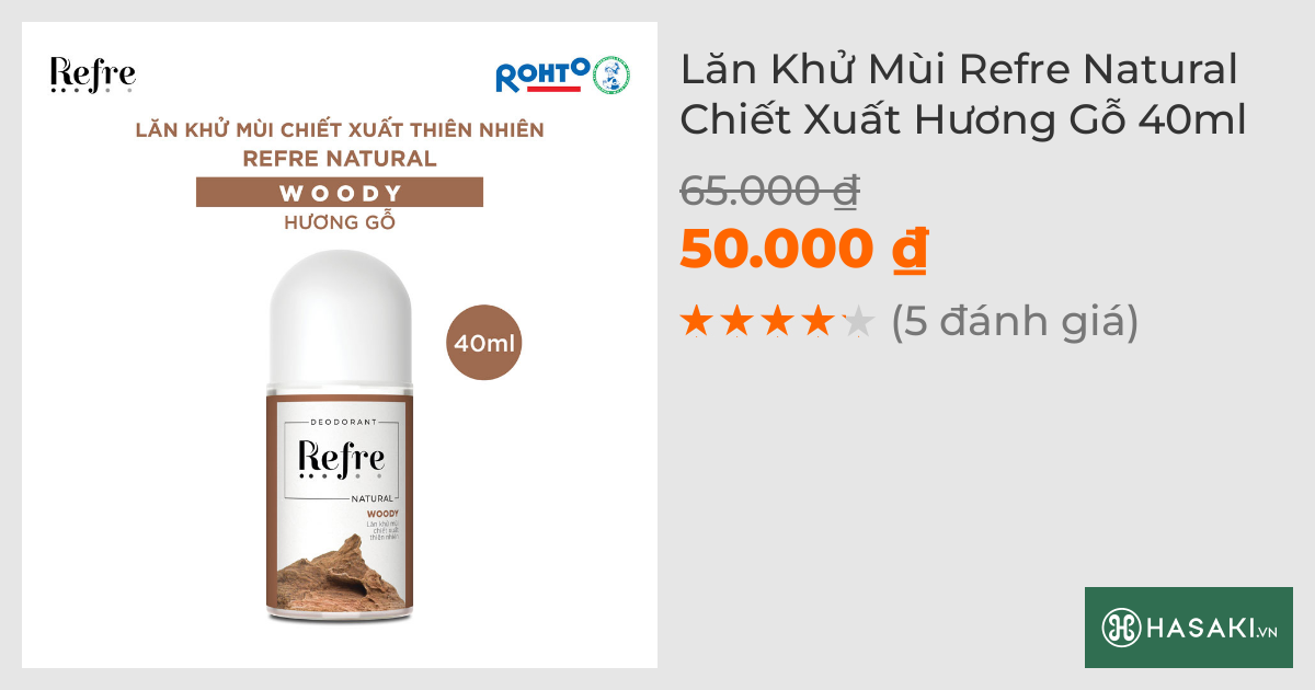 Lăn Khử Mùi Refre Natural Chiết Xuất Hương Gỗ 40ml