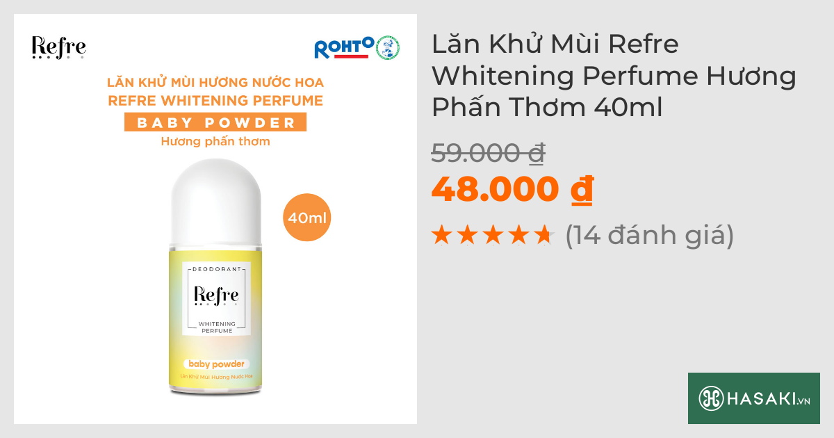 Lăn Khử Mùi Refre Whitening Perfume Hương Phấn Thơm 40ml