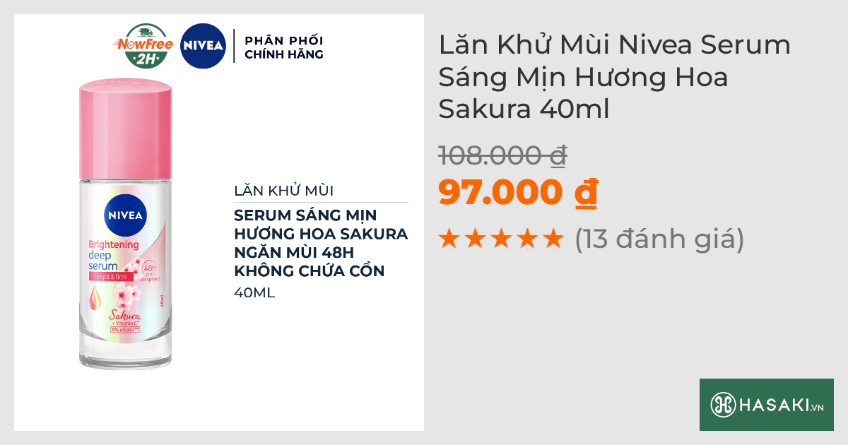 Lăn Khử Mùi Nivea Serum Sáng Mịn Hương Hoa Sakura 40ml