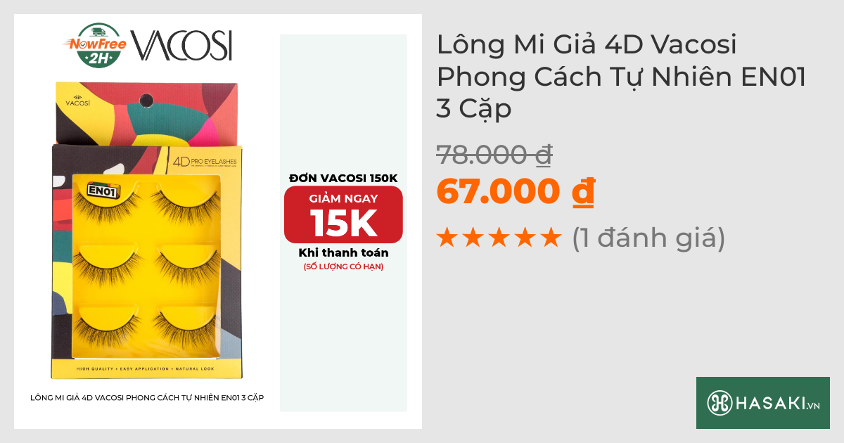 Lông Mi Giả 4D Vacosi Phong Cách Tự Nhiên EN01 3 Cặp