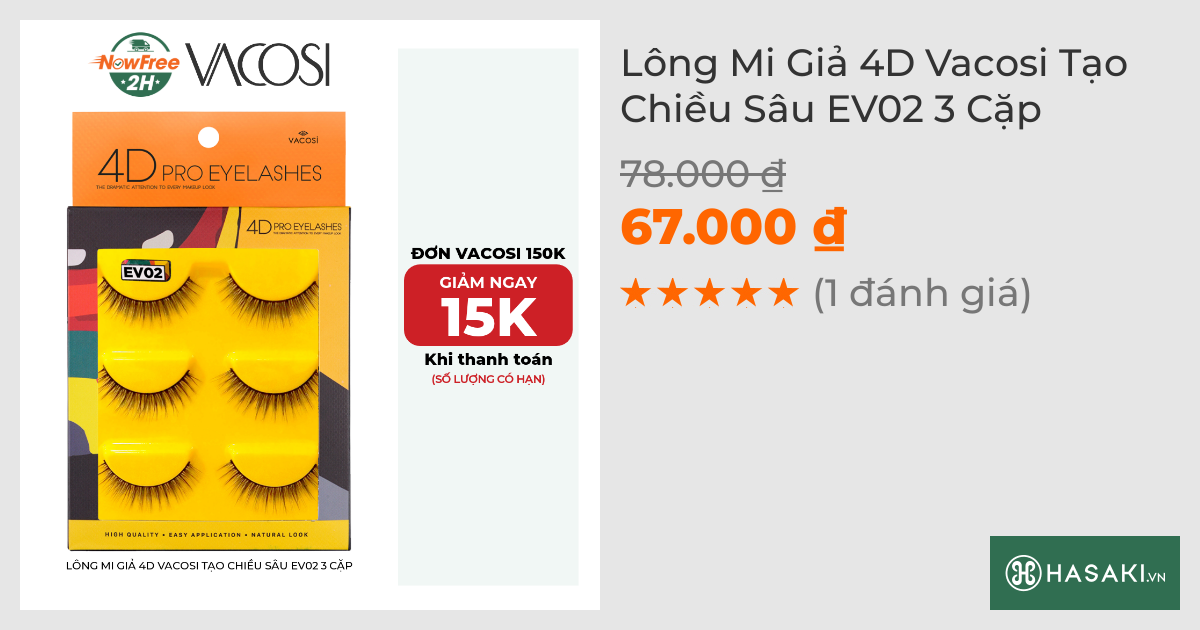 Lông Mi Giả 4D Vacosi Tạo Chiều Sâu EV02 3 Cặp