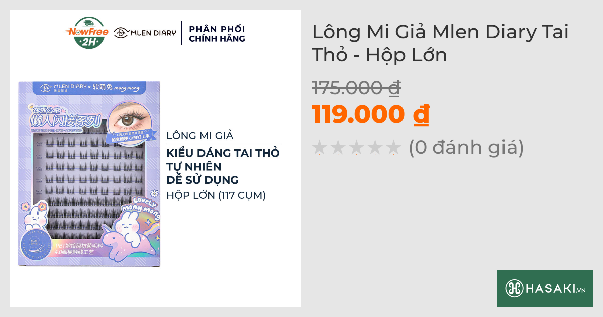 Lông Mi Giả Mlen Diary Tai Thỏ - Hộp Lớn