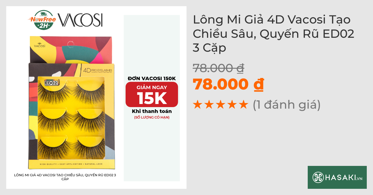 Lông Mi Giả 4D Vacosi Tạo Chiều Sâu, Quyến Rũ ED02 3 Cặp