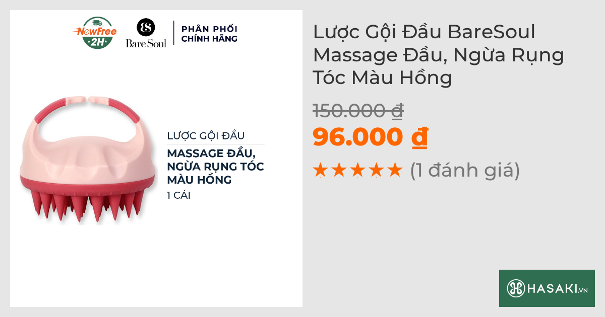 Lược Gội Đầu BareSoul Massage Đầu, Ngừa Rụng Tóc Màu Hồng