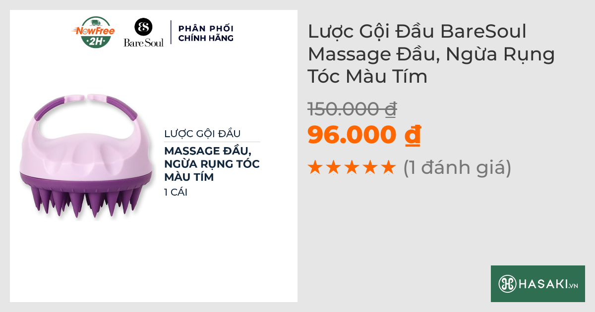 Lược Gội Đầu BareSoul Massage Đầu, Ngừa Rụng Tóc Màu Tím