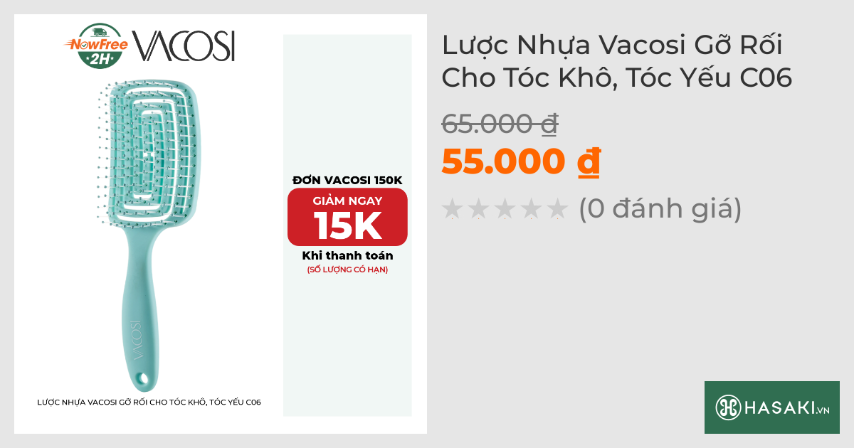 Lược Nhựa Vacosi Gỡ Rối Cho Tóc Khô, Tóc Yếu C06