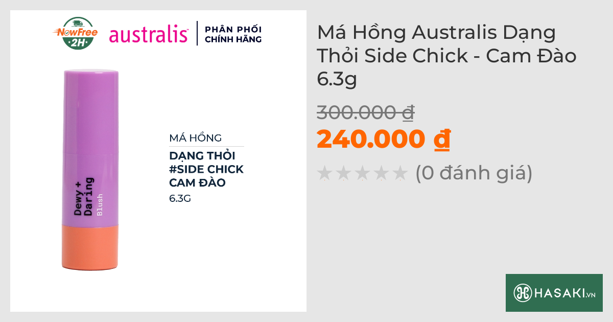 Má Hồng Australis Dạng Thỏi Side Chick - Cam Đào 6.3g