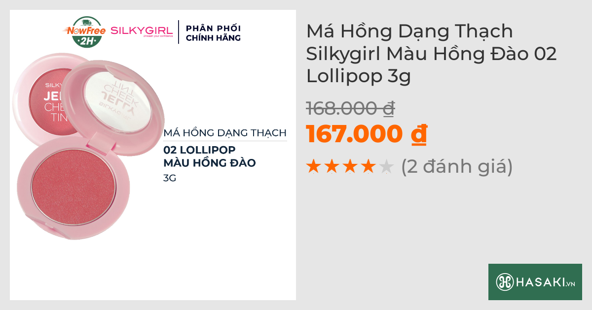 Má Hồng Dạng Thạch Silkygirl Màu Hồng Đào 02 Lollipop 3g