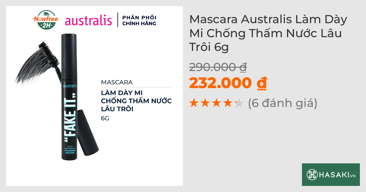 Mascara Australis Làm Dày Mi Chống Thấm Nước Lâu Trôi 6g