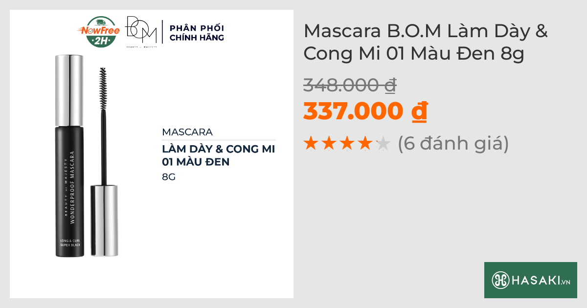 Mascara B.O.M Làm Dài & Cong Mi 01 Màu Đen 8g