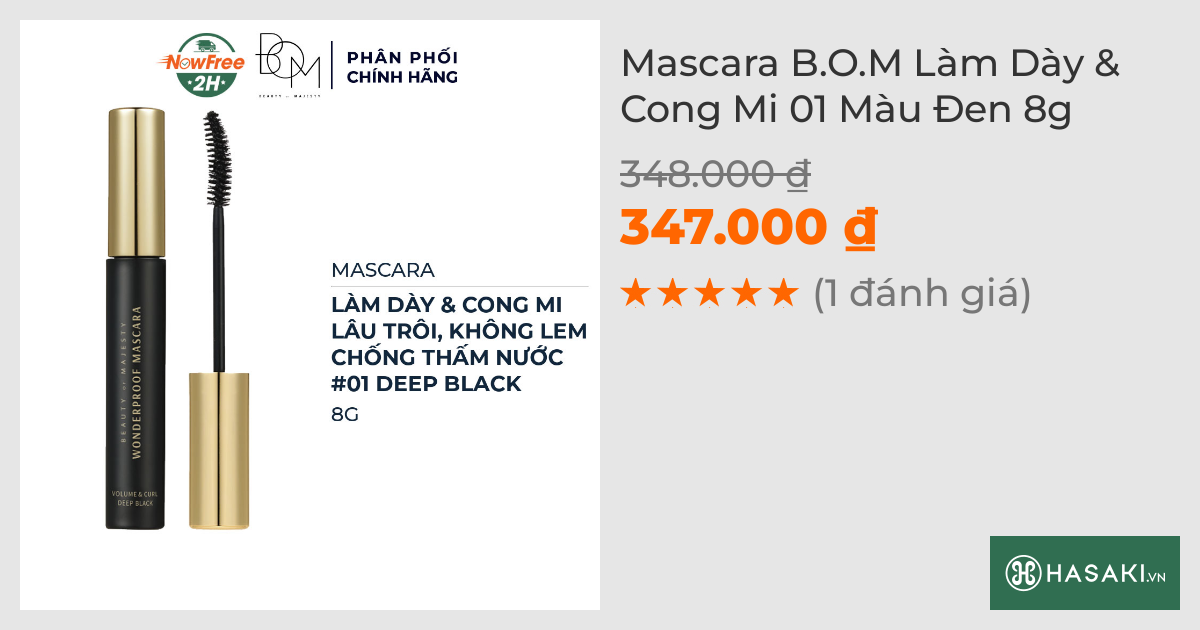 Mascara B.O.M Làm Dày & Cong Mi 01 Màu Đen 8g