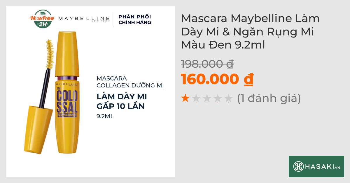 Mascara Maybelline Làm Dày Mi & Ngăn Rụng Mi Màu Đen 9.2ml