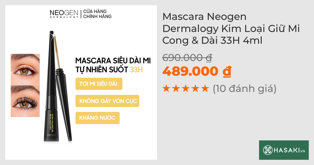 Mascara Neogen Dermalogy Kim Loại Giữ Mi Cong & Dài 33H 4ml