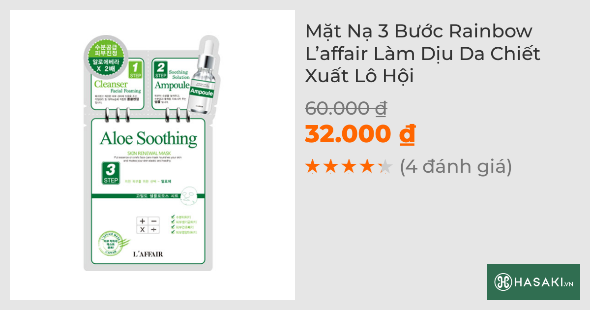 Mặt Nạ 3 Bước Rainbow L’affair Làm Dịu Da Chiết Xuất Lô Hội