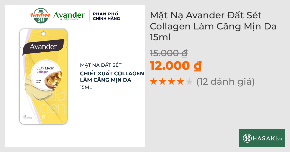 Mặt Nạ Avander Đất Sét Collagen Làm Căng Mịn Da 15ml