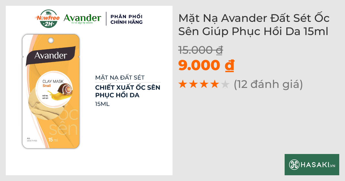 Mặt Nạ Avander Đất Sét Ốc Sên Giúp Phục Hồi Da 15ml