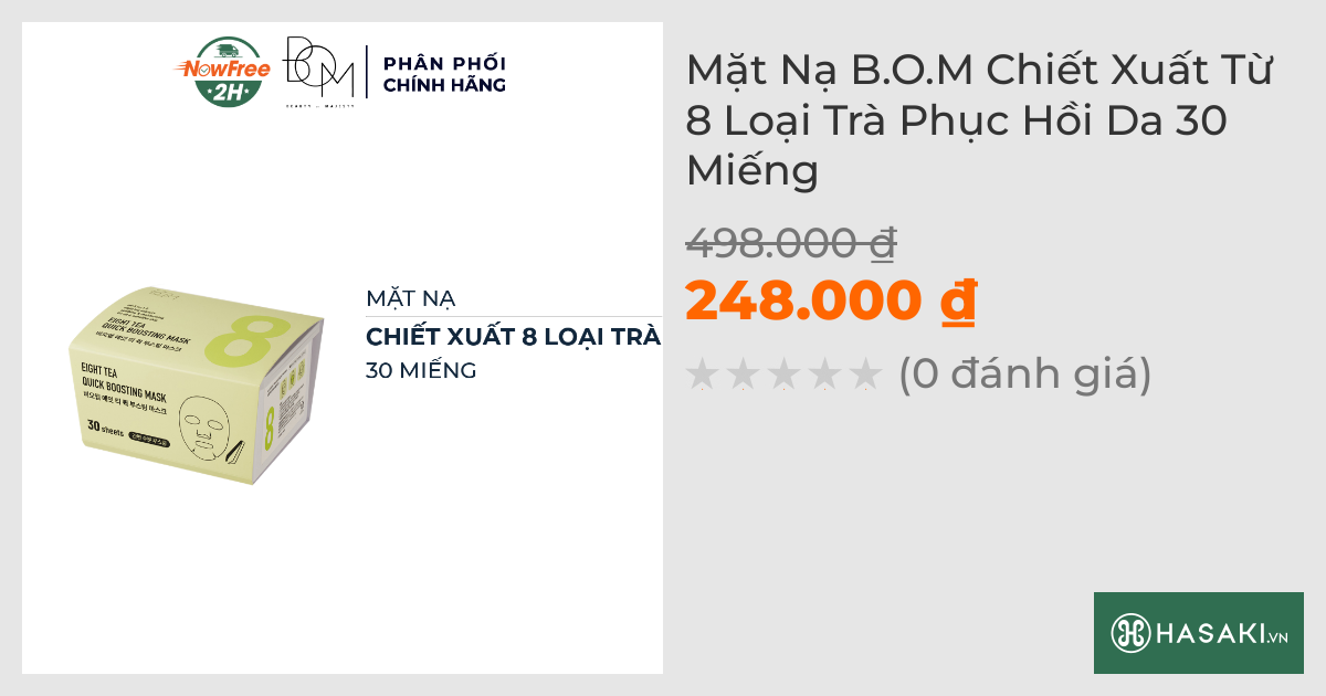 Mặt Nạ B.O.M Chiết Xuất Từ 8 Loại Trà Phục Hồi Da 30 Miếng