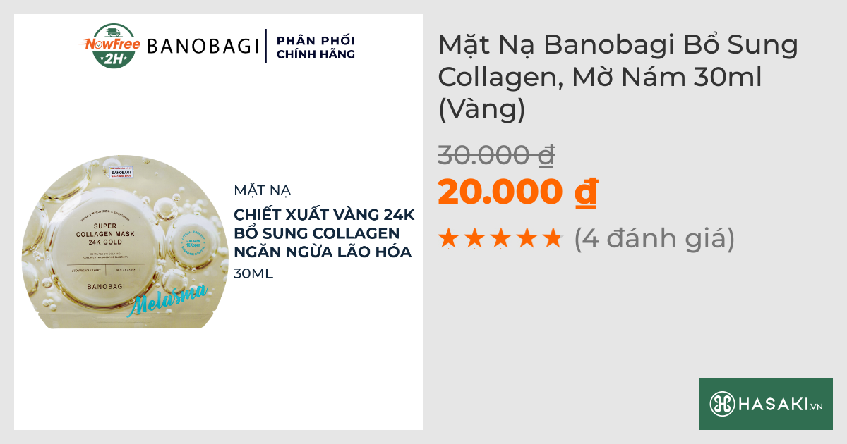 Mặt Nạ Banobagi Bổ Sung Collagen, Mờ Nám (Vàng) 30g