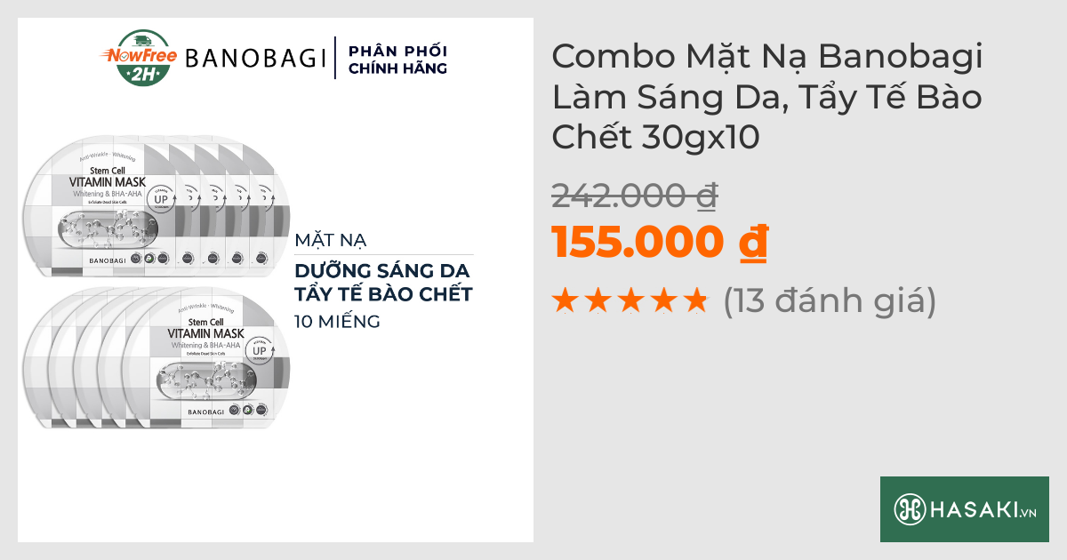 Combo 10 Mặt Nạ Banobagi Làm Sáng Da, Tẩy Tế Bào Chết 30g