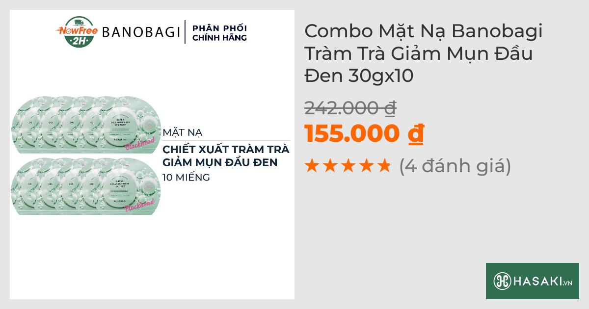 Combo 10 Mặt Nạ Banobagi Tràm Trà Giảm Mụn Đầu Đen 30g