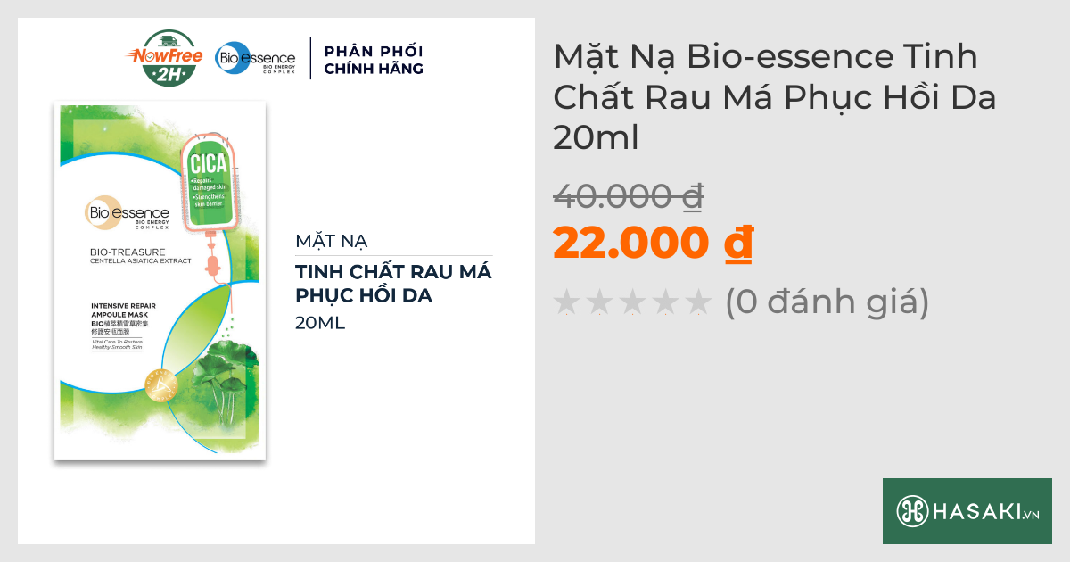 Mặt Nạ Bio-essence Tinh Chất Rau Má Phục Hồi Da 20ml