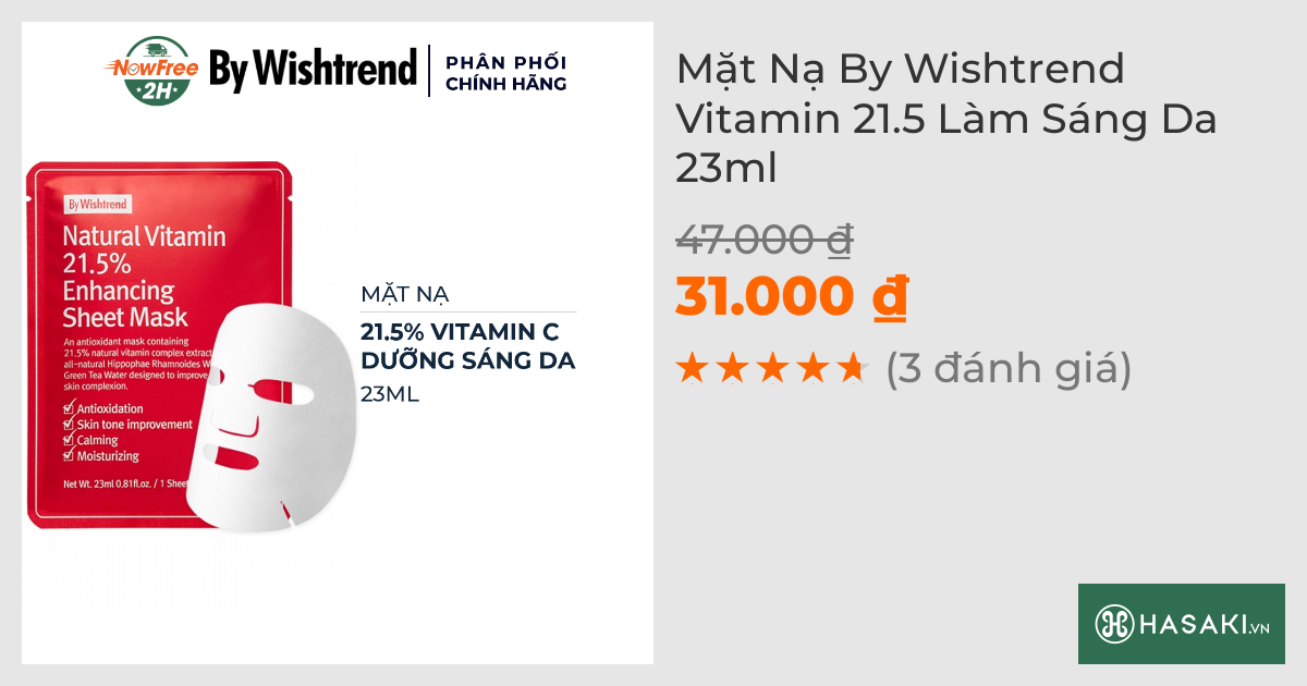 Mặt Nạ By Wishtrend Vitamin 21.5 Làm Sáng Da 23ml