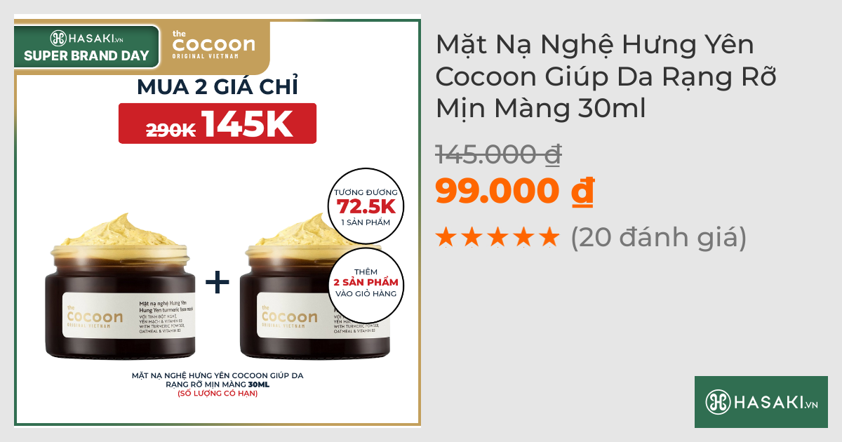 Mặt Nạ Nghệ Hưng Yên Cocoon Giúp Da Rạng Rỡ Mịn Màng 30ml