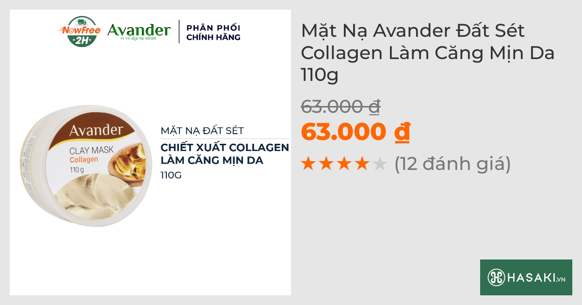 Mặt Nạ Avander Đất Sét Collagen Làm Căng Mịn Da 110g