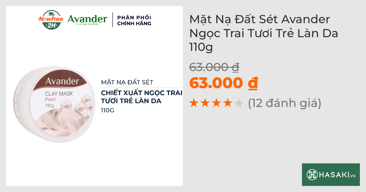 Mặt Nạ Đất Sét Avander Ngọc Trai Tươi Trẻ Làn Da 110g